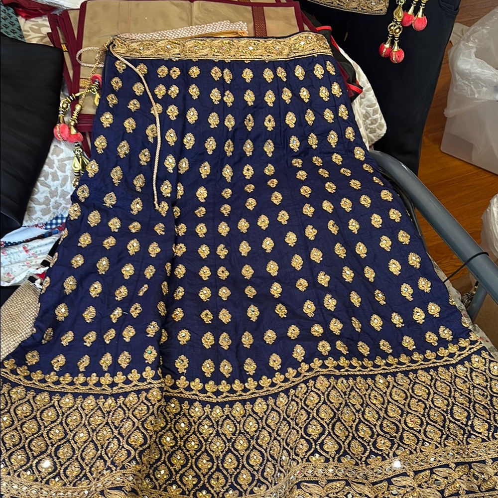 Elegant Navy and Gold Embroidered Skirt